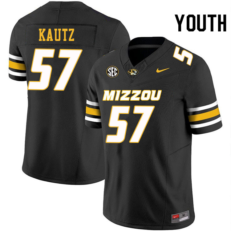 Youth #57 Jack Kautz Missouri Tigers College Football Jerseys Stitched-Black